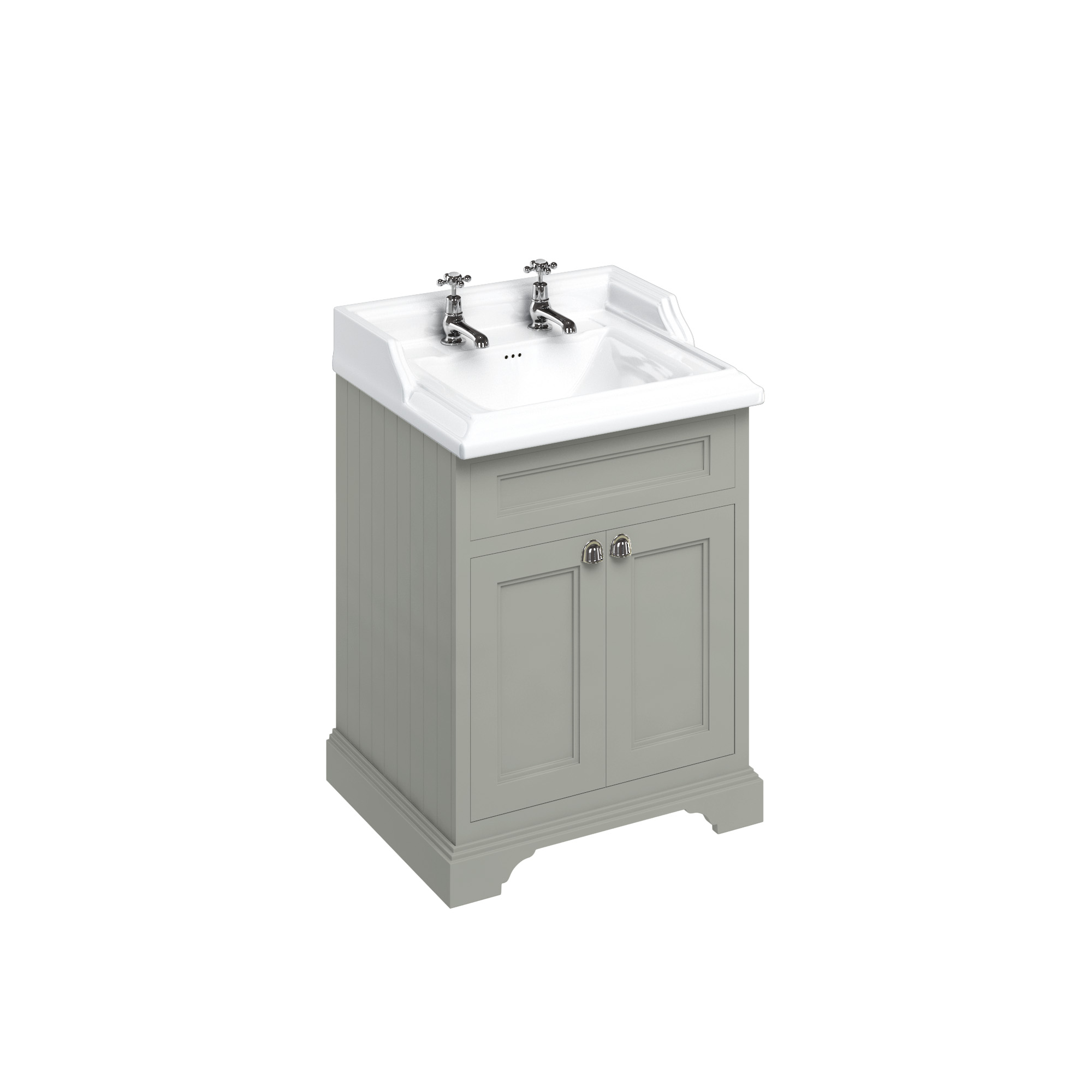 Freestanding 650 vanity unit with doors & Classic 650 basin for standard waste & overflow